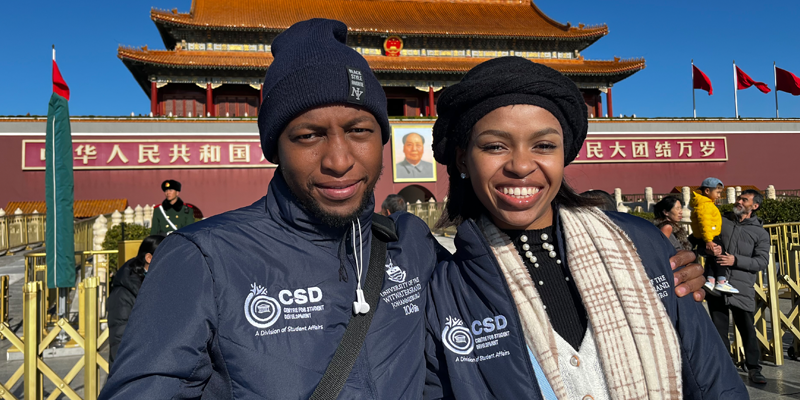 Expanding the Wits student experience through global exposure and internationalising education. Kgothatso Madibana, masters in education and Tshepo Matloga, honours student in quantity surveying